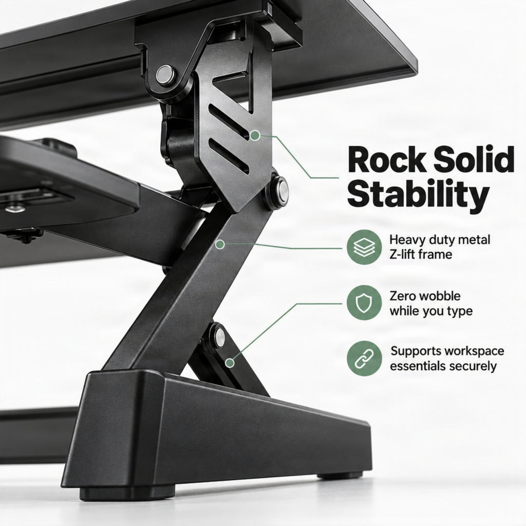 Adjustable Desk Stand, Sit to Stand Workstation, Ergonomic Height Adjustable Converter, Compact &amp; Sturdy for Home &amp; Office, 35x22 Inches, Black
