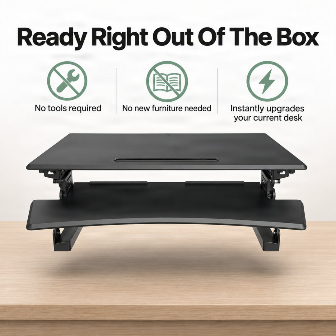 Adjustable Desk Stand, Sit to Stand Workstation, Ergonomic Height Adjustable Converter, Compact &amp; Sturdy for Home &amp; Office, 35x22 Inches, Black