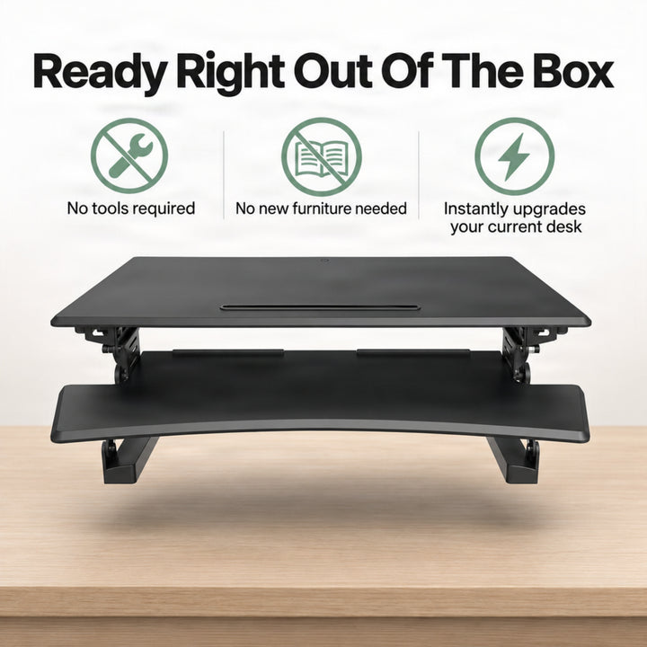 Adjustable Desk Stand, Sit to Stand Workstation, Ergonomic Height Adjustable Converter, Compact &amp; Sturdy for Home &amp; Office, 35x22 Inches, Black