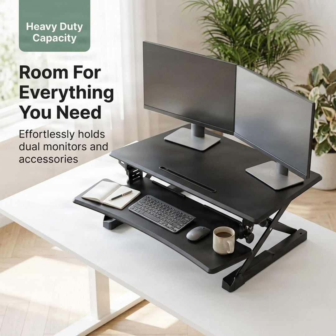 Adjustable Desk Stand, Sit to Stand Workstation, Ergonomic Height Adjustable Converter, Compact &amp; Sturdy for Home &amp; Office, 35x22 Inches, Black