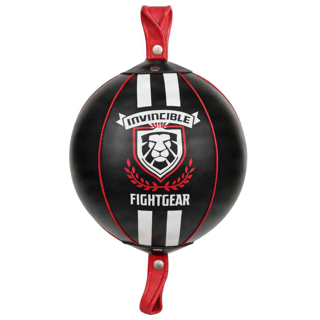 Professional Leather Double End Boxing Bag with Bungee Cords for Boxing, MMA, Muay Thai, Fitness Speed Dodge Reflex Ball, Floor to Ceiling Training