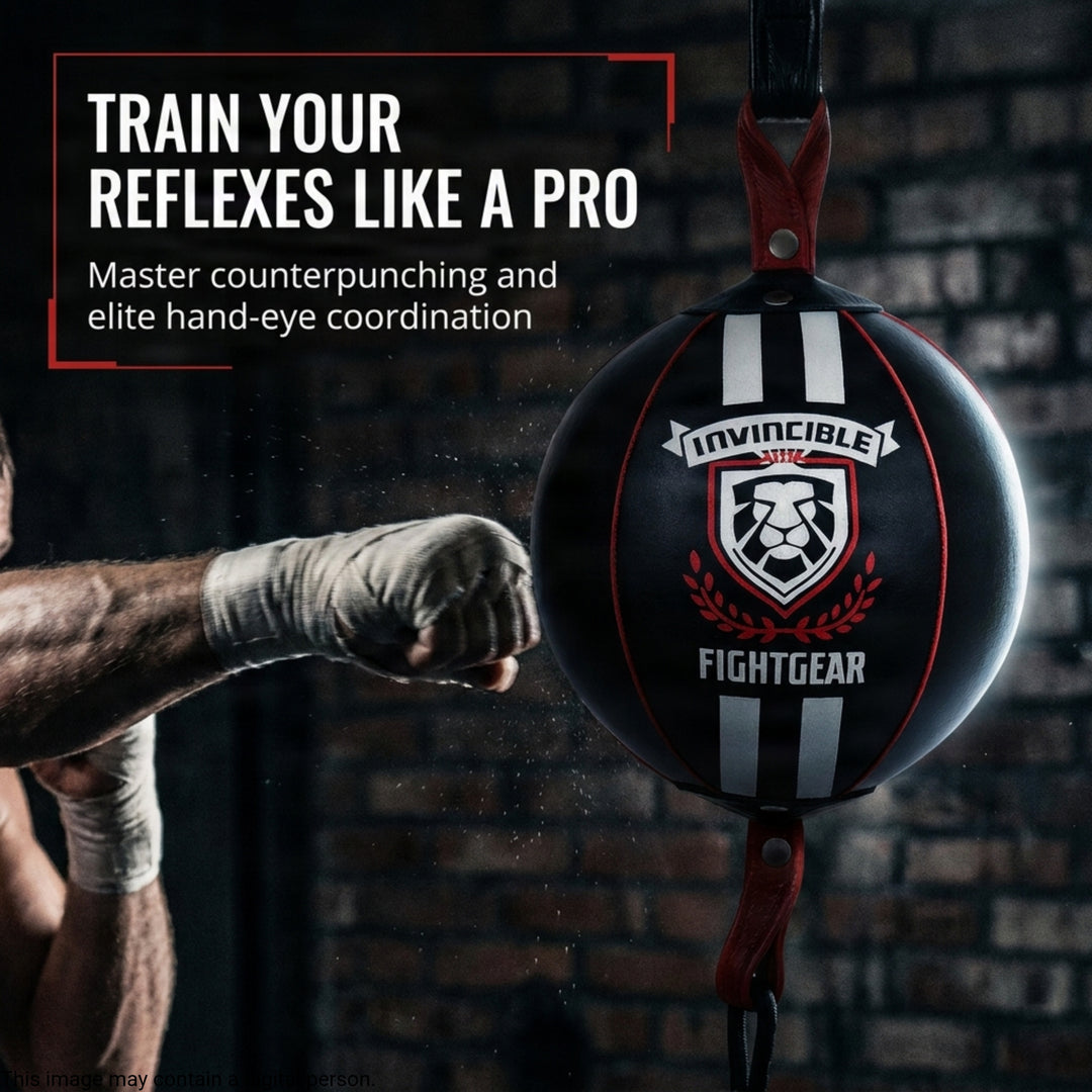 Professional Leather Double End Boxing Bag with Bungee Cords for Boxing, MMA, Muay Thai, Fitness Speed Dodge Reflex Ball, Floor to Ceiling Training
