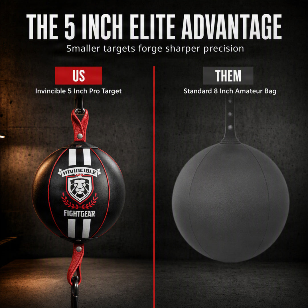 Professional Leather Double End Boxing Bag with Bungee Cords for Boxing, MMA, Muay Thai, Fitness Speed Dodge Reflex Ball, Floor to Ceiling Training