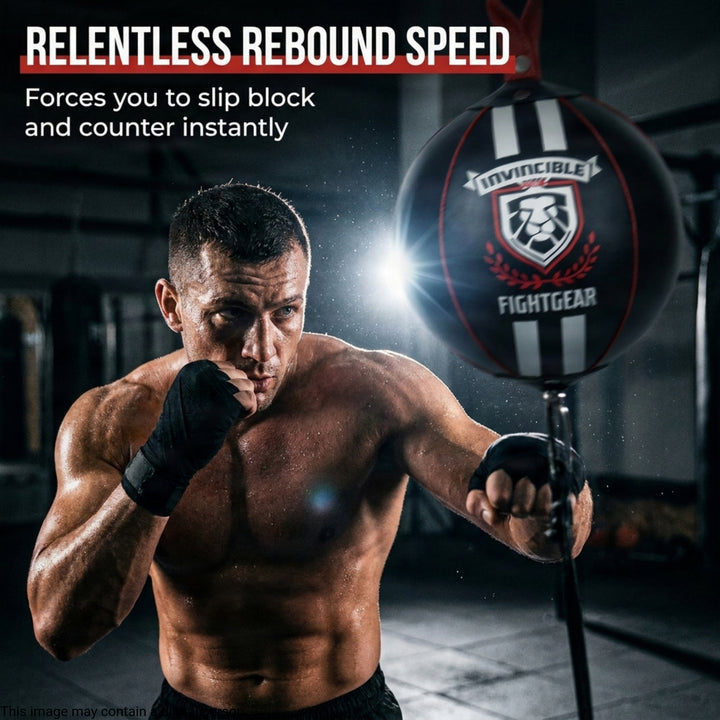 Professional Leather Double End Boxing Bag with Bungee Cords for Boxing, MMA, Muay Thai, Fitness Speed Dodge Reflex Ball, Floor to Ceiling Training