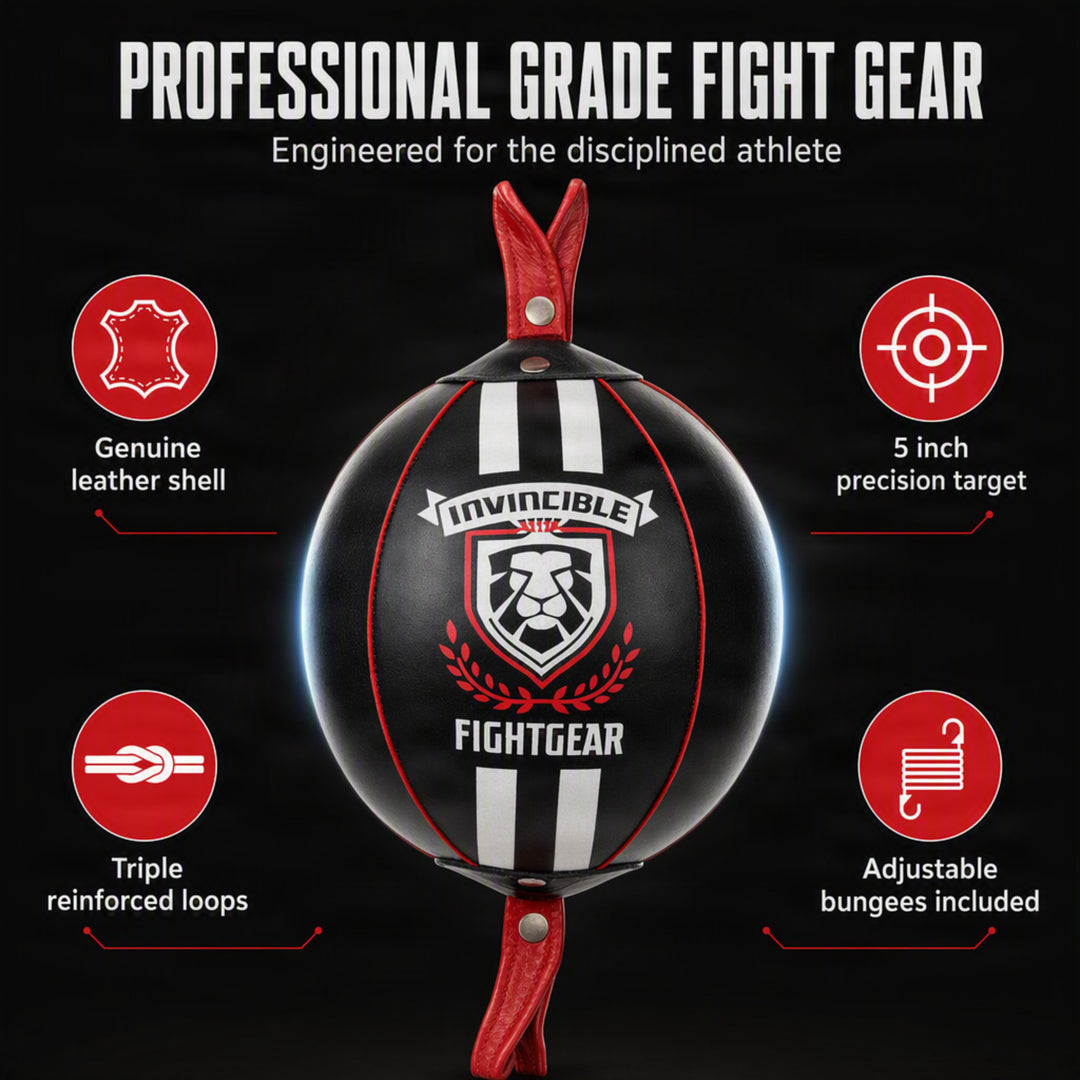 Professional Leather Double End Boxing Bag with Bungee Cords for Boxing, MMA, Muay Thai, Fitness Speed Dodge Reflex Ball, Floor to Ceiling Training