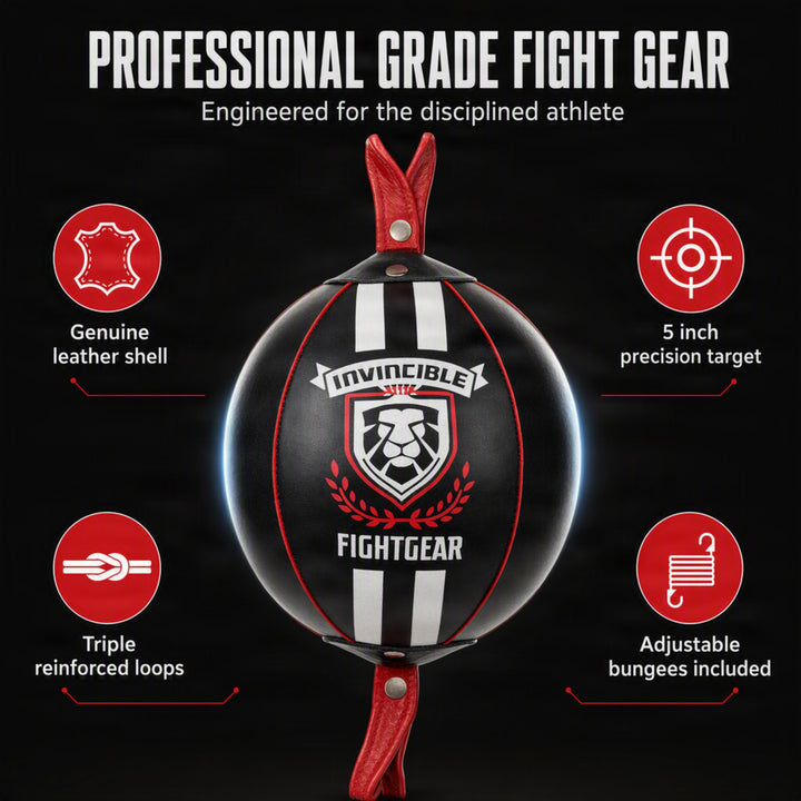 Professional Leather Double End Boxing Bag with Bungee Cords for Boxing, MMA, Muay Thai, Fitness Speed Dodge Reflex Ball, Floor to Ceiling Training