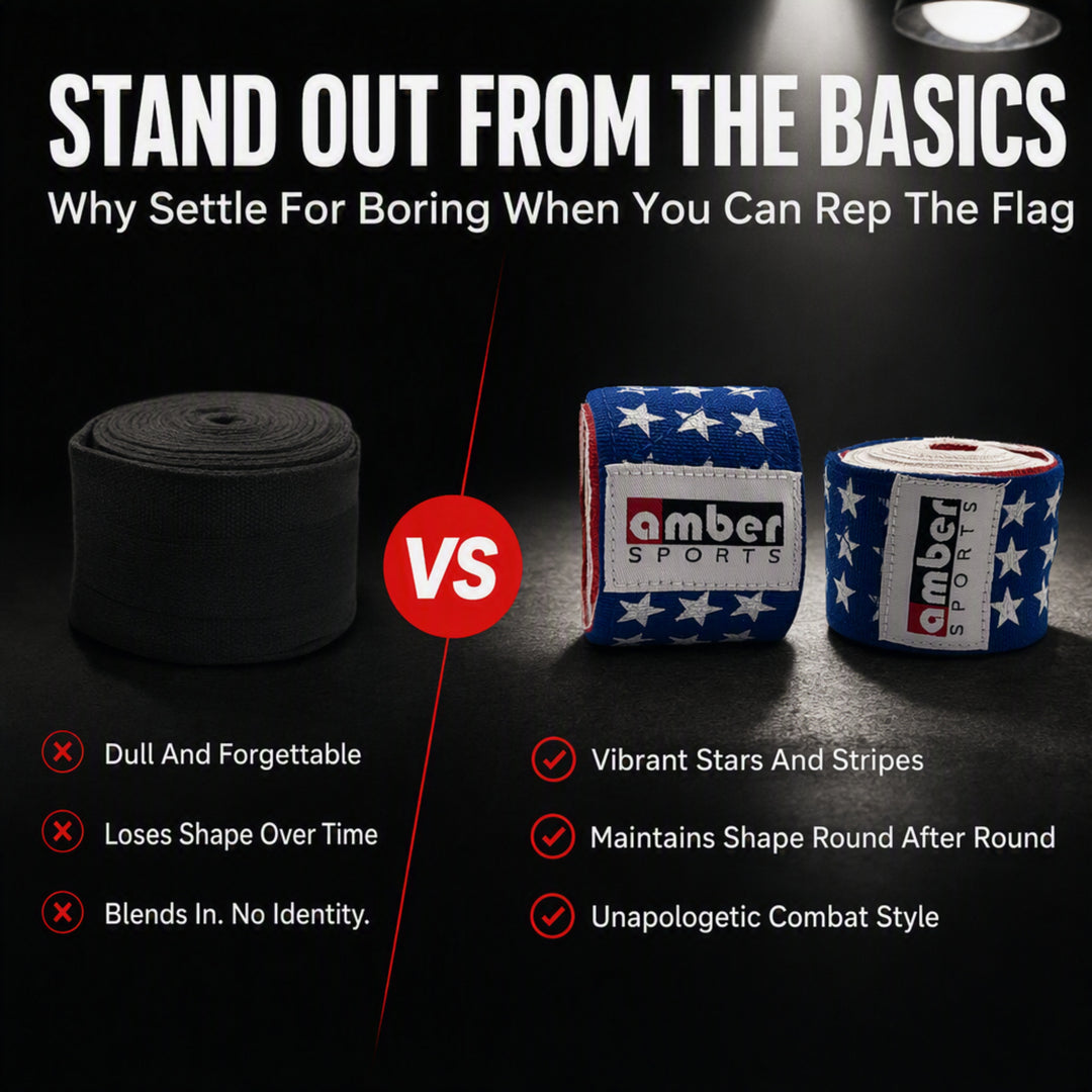 Amber Fight Gear USA Flag Handwraps, 180 inch Breathable Polyester Boxing Wraps for MMA, Kickboxing, Muay Thai, Training, Wrist &amp; Knuckle Support, Machine Washable, Sold as a Pair (10)