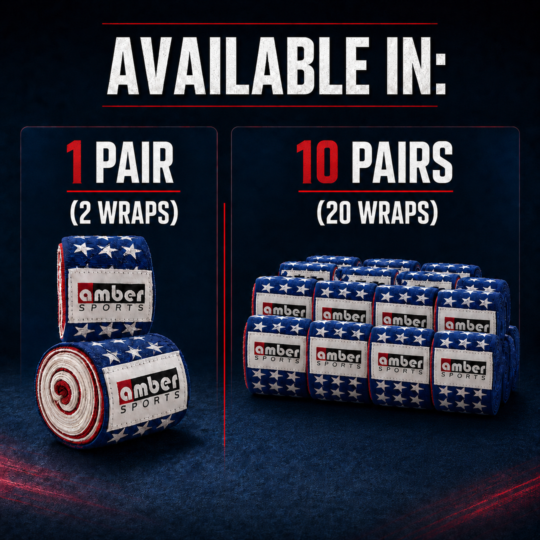 Amber Fight Gear USA Flag Handwraps, 180 inch Breathable Polyester Boxing Wraps for MMA, Kickboxing, Muay Thai, Training, Wrist &amp; Knuckle Support, Machine Washable, Sold as a Pair (10)