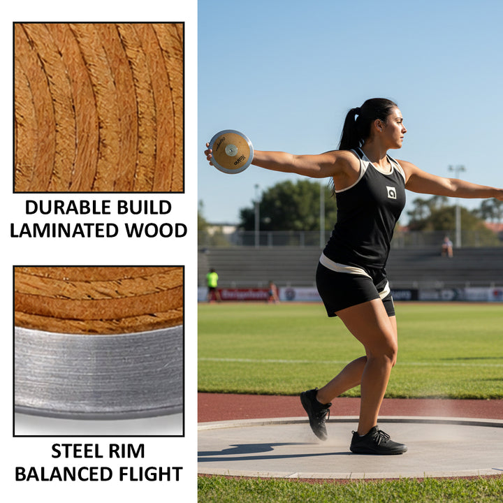 BSN 1kg Wood Discus with Steel Rim - Competition &amp; Practice