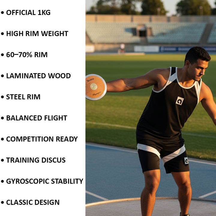BSN 1kg Wood Discus with Steel Rim - Competition &amp; Practice