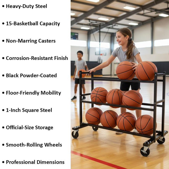 BSN SPORTS Monster Ball Cart - Heavy-Duty Steel, Holds 15 Basketballs