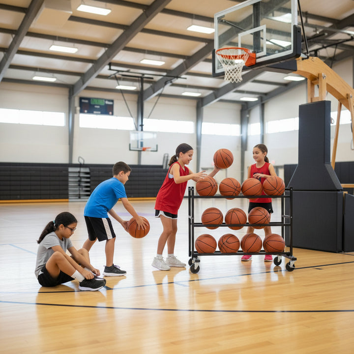 BSN SPORTS Monster Ball Cart - Heavy-Duty Steel, Holds 15 Basketballs