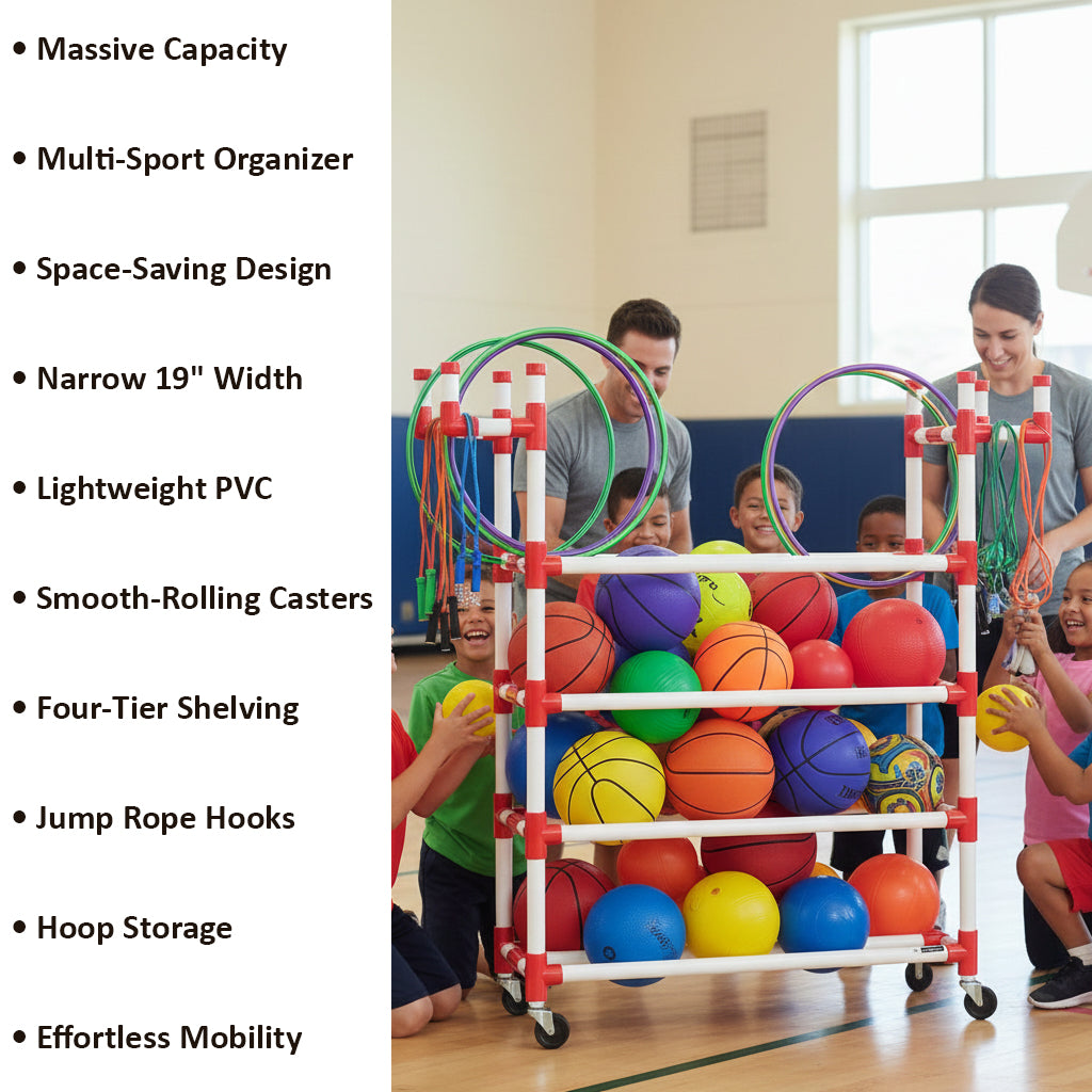 BSN SPORTS P.E. Recess Cart - Holds 30 Balls, Ropes &amp; Hoops