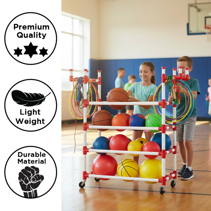BSN SPORTS P.E. Recess Cart - Holds 30 Balls, Ropes &amp; Hoops