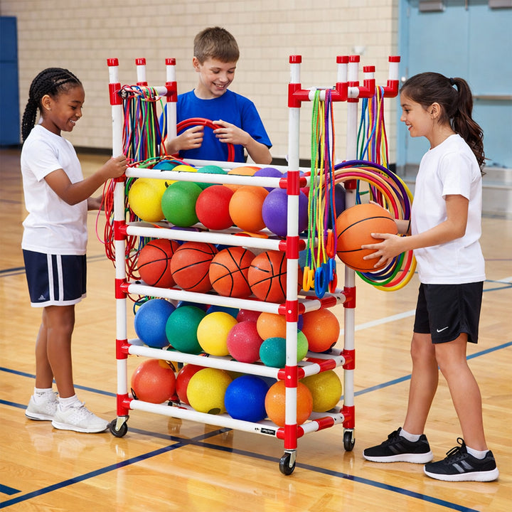 BSN SPORTS P.E. Recess Cart - Holds 30 Balls, Ropes &amp; Hoops