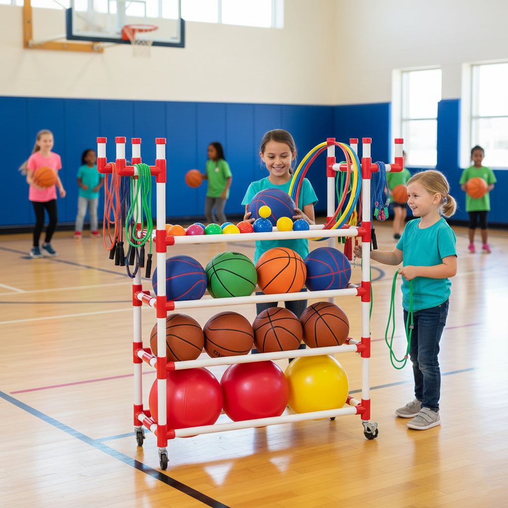 BSN SPORTS P.E. Recess Cart - Holds 30 Balls, Ropes &amp; Hoops