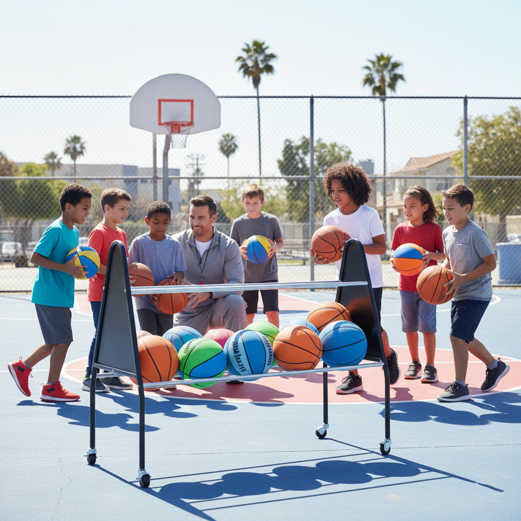 BSN Sports 15-Ball Cart - Heavy-Duty Steel, Wide Base Design