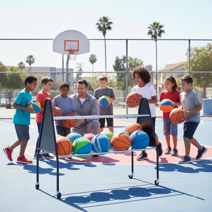 BSN Sports 15-Ball Cart - Heavy-Duty Steel, Wide Base Design