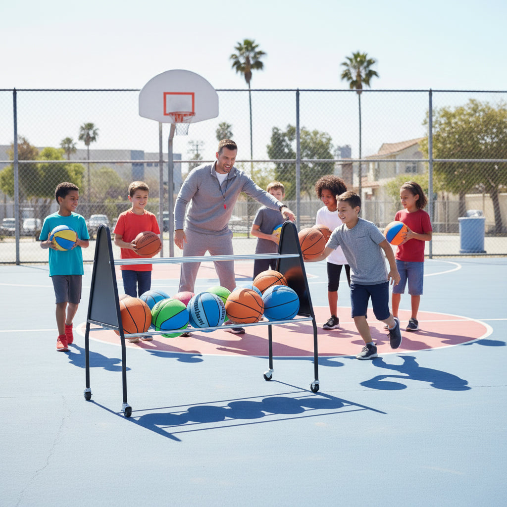 BSN Sports 15-Ball Cart - Heavy-Duty Steel, Wide Base Design
