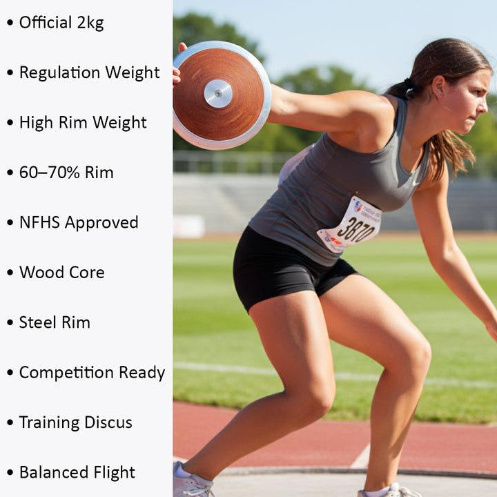 BSN Sports 2kg Wood Discus - NFHS Compliant, 60-70% Rim Weight