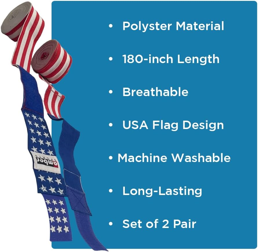 Amber Fight Gear USA Flag 180-Inch Polyester Boxing Hand Wraps