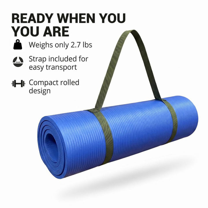 Premium 1/2-Inch Extra Thick Exercise Yoga Mat, Non-Slip Anti-Tear, Carry Strap, Indoor &amp; Outdoor Fitness Mat, 71? Long 24? Wide