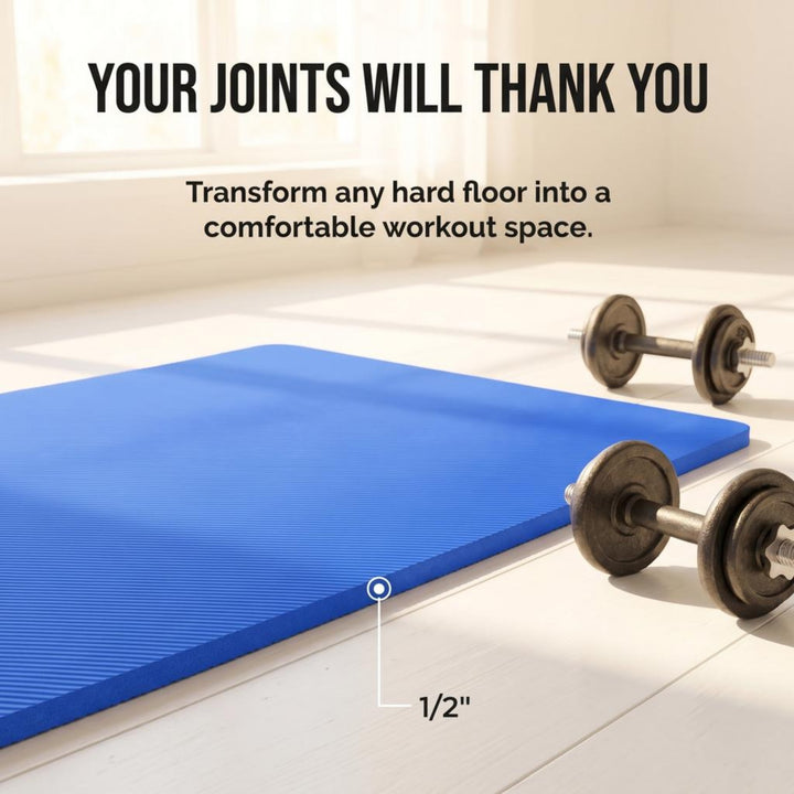 Premium 1/2-Inch Extra Thick Exercise Yoga Mat, Non-Slip Anti-Tear, Carry Strap, Indoor &amp; Outdoor Fitness Mat, 71? Long 24? Wide