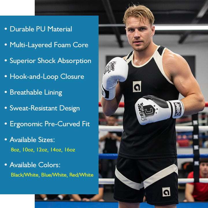 The Champ Fight Gear Alpha Series Boxing Gloves with Wrist Support for Boxing Kickboxing Muay Thai Training or Sparring Punching Bag Mitts