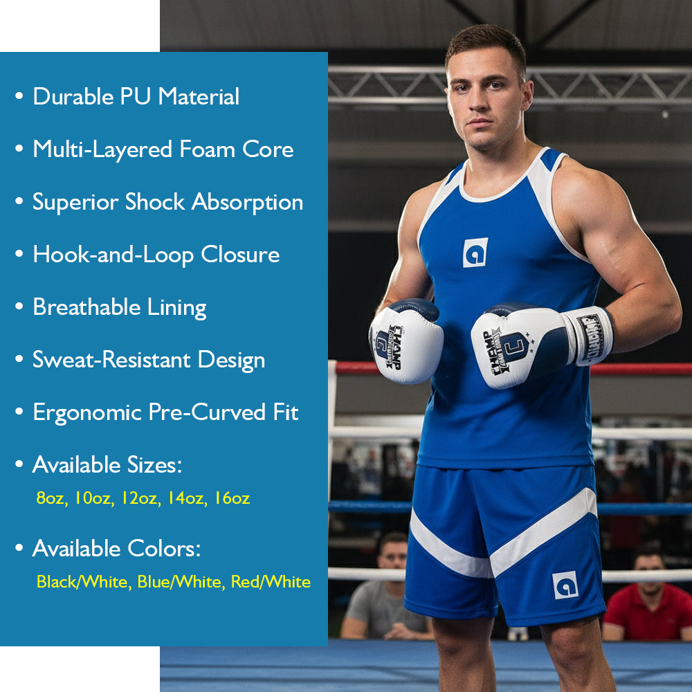 The Champ Fight Gear Alpha Series Boxing Gloves with Wrist Support for Boxing Kickboxing Muay Thai Training or Sparring Punching Bag Mitts