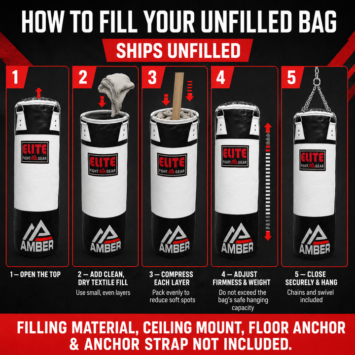 Elite Strikeforce Heavybag for Boxing, Kickboxing, MMA, Muay Thai ToughTek Leather, Triple Stitched, Sand Weighted, D-Ring, Chains &amp; Swivel