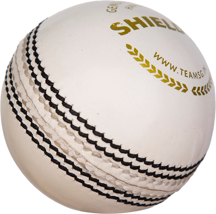 SG Shield 20 Premium Leather Cricket Ball, Grade 2 Core, White &amp; Red
