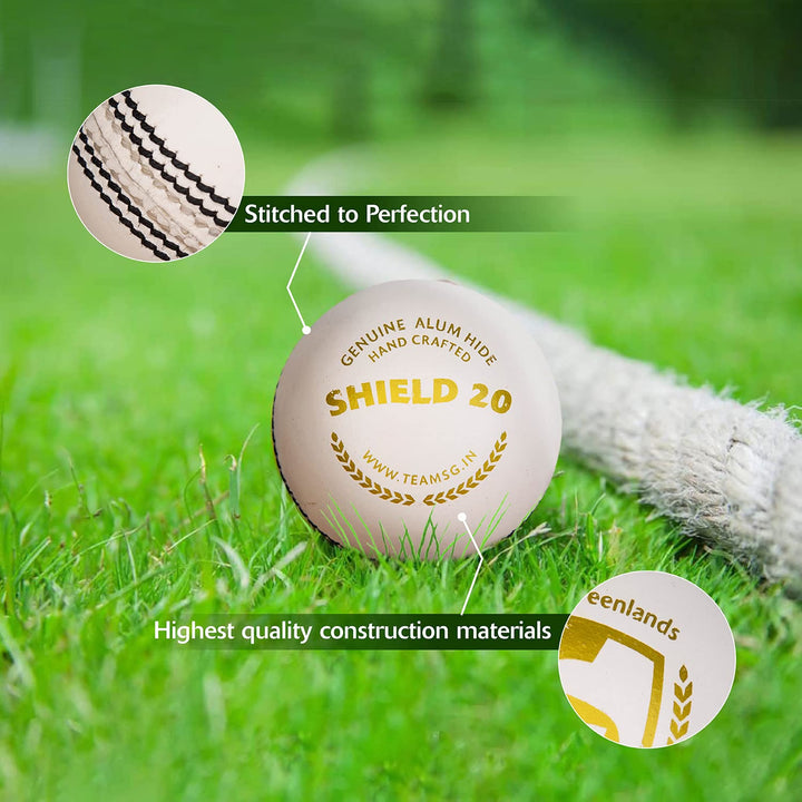 SG Shield 20 Premium Leather Cricket Ball, Grade 2 Core, White &amp; Red