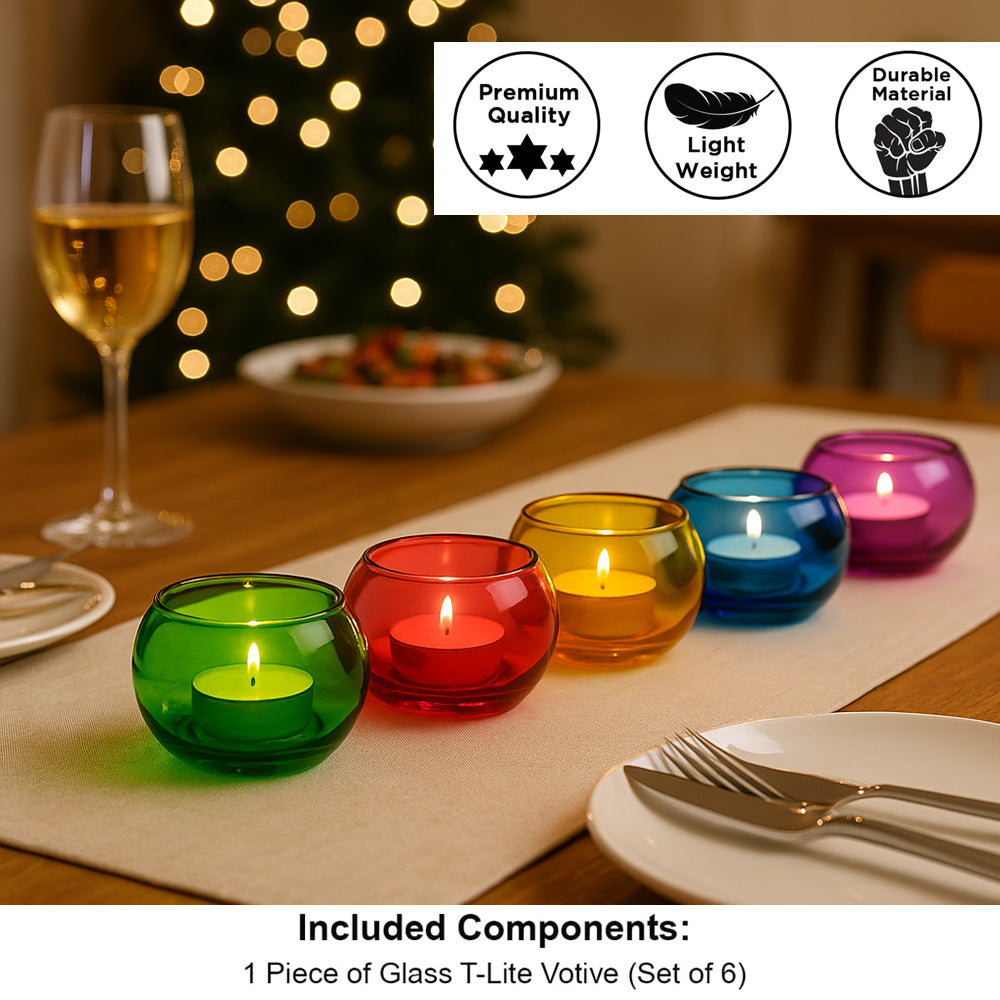 Elegant Glass T-Lite Votive Decorations - Perfect for Weddings, Home D?cor, and Parties (Set of 6)