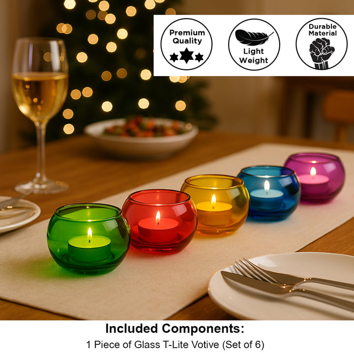 Elegant Glass T-Lite Votive Decorations - Perfect for Weddings, Home D?cor, and Parties (Set of 6)