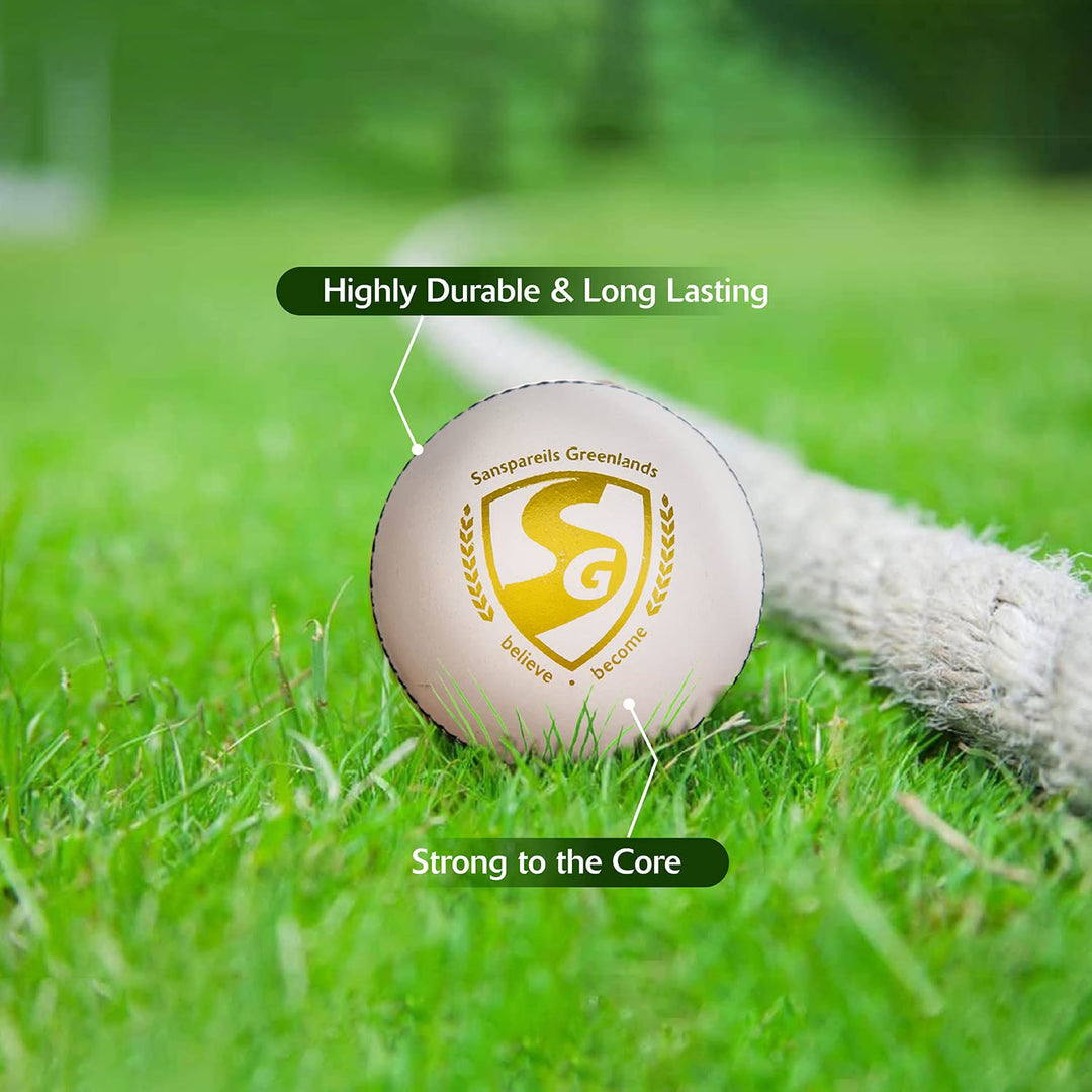 SG Shield 20 Premium Leather Cricket Ball, Grade 2 Core, White &amp; Red