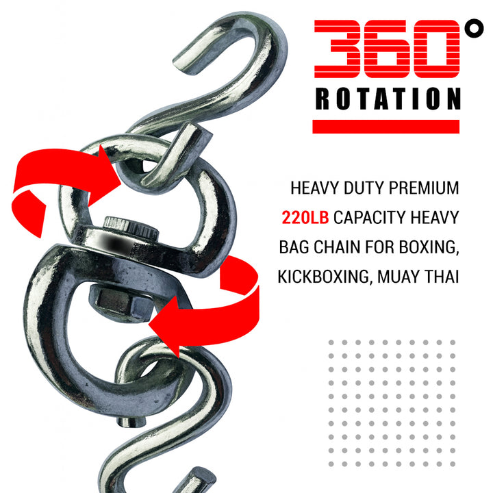 AFG Heavy Duty Heavy Bag Chain with Swivel  Boxing, Kickboxing, Muay Thai Heavy Bag Hanger Chain, 4 Ring Compatible, Durable Steel Construction ? Silver