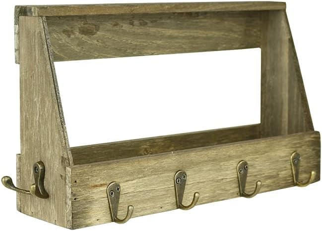 LIVEVIE Elegant Wooden Wall Mount Mail &amp; Key Holder Decorative 6-Hook Organizer for Entryway, Hallway, Office