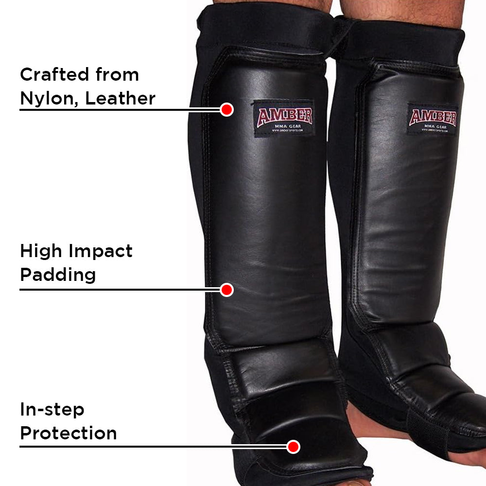Ultimate MMA Shin &amp; Instep Protector, Durable Nylon with Reinforced Leather Face, Adjustable Straps for Comfortable Fit, Large
