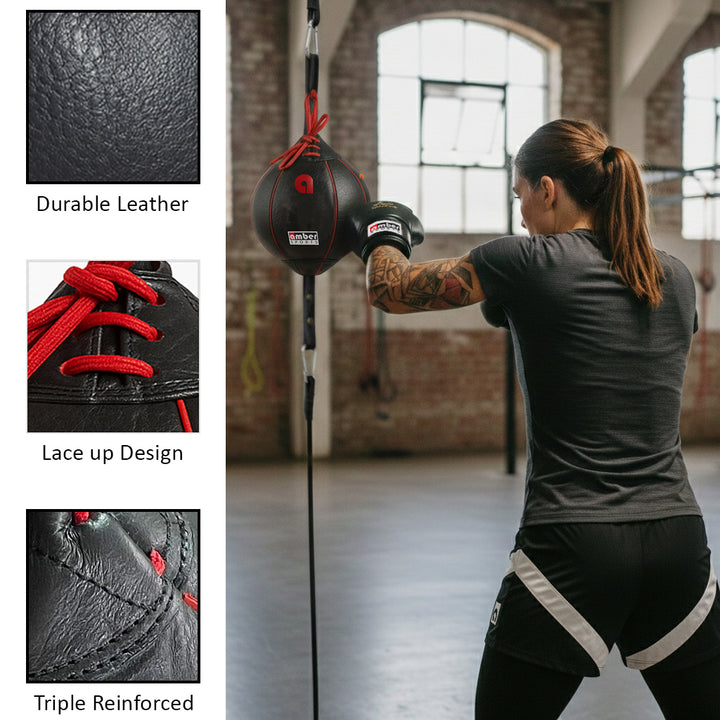 Amber Fight Gear Boxing MMA Muay Thai Fitness Workout Training Leather Punching Floor to Ceiling Speed Dodge Ball Double End Bag Professional with Bungee Cords