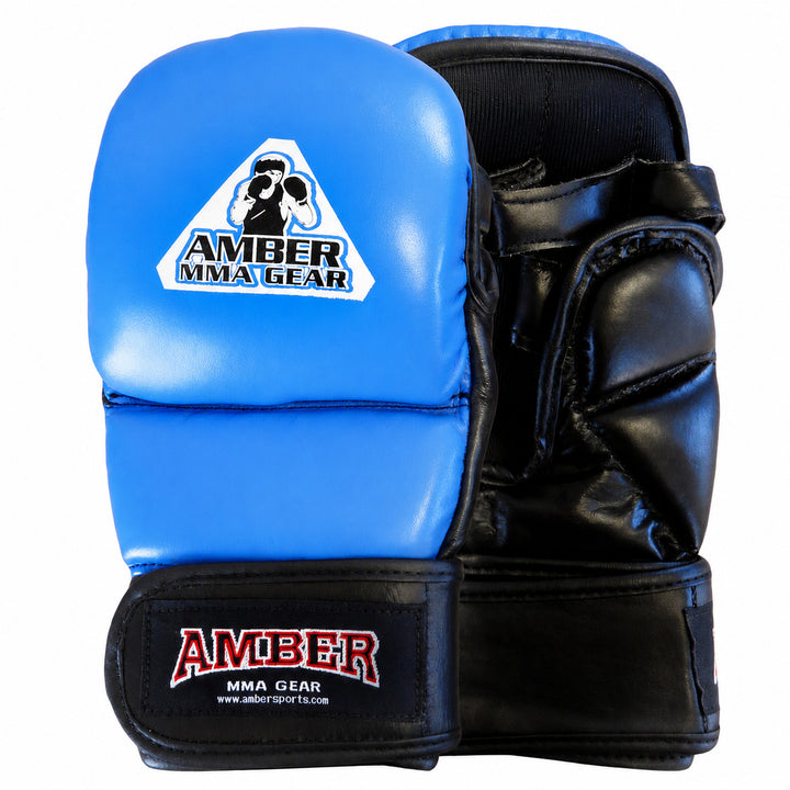 MMA Safety Training Gloves, Premium Leather, Shock Absorbing Foam, Adjustable Closure, Durable &amp; Comfortable for Sparring, Bag Work &amp; MMA Workouts, Blue, Small