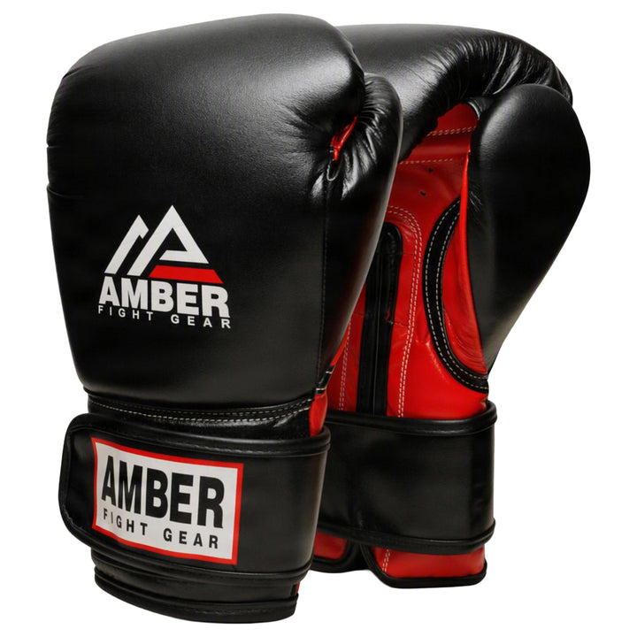 Amber Fight Gear Leather Boxing Gloves with Hook &amp; Loop