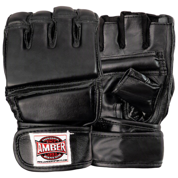 Amber Fight Gear Leather Grappling Gloves with Enhanced Grip &amp; Wrist Support