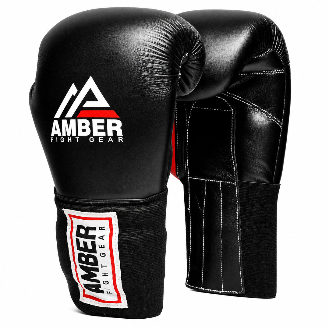 MFG Professional Hook and Loop Leather Training Boxing Gloves MMA Kickboxing Training Sparring Punching Bag Gloves Black