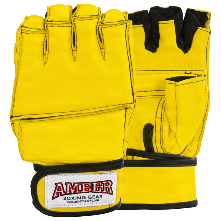 Amber Fight Gear Leather Grappling Gloves with Enhanced Grip &amp; Wrist Support
