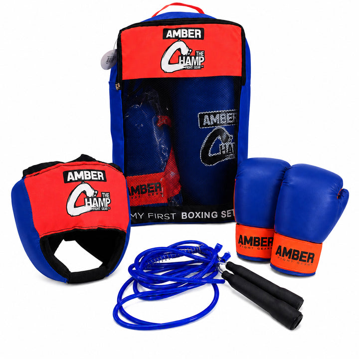 Mini Boxing Toy Set Junior For 3 to 7yr olds Set Includes - 16inch Toy Heavy bag, Junior Gloves, Toy Headgear and Jump Rope in a Handy Storage Bag. Great Gift Idea