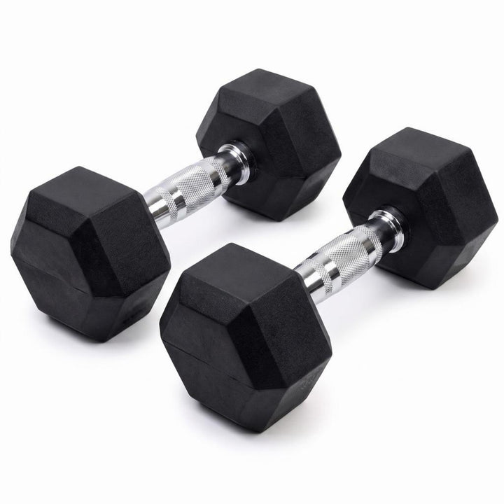 Barbell Rubber encased Hex Dumbbell Weights with Metal Handles for Strength Training, Full Body Workout. Sold as a Pairs