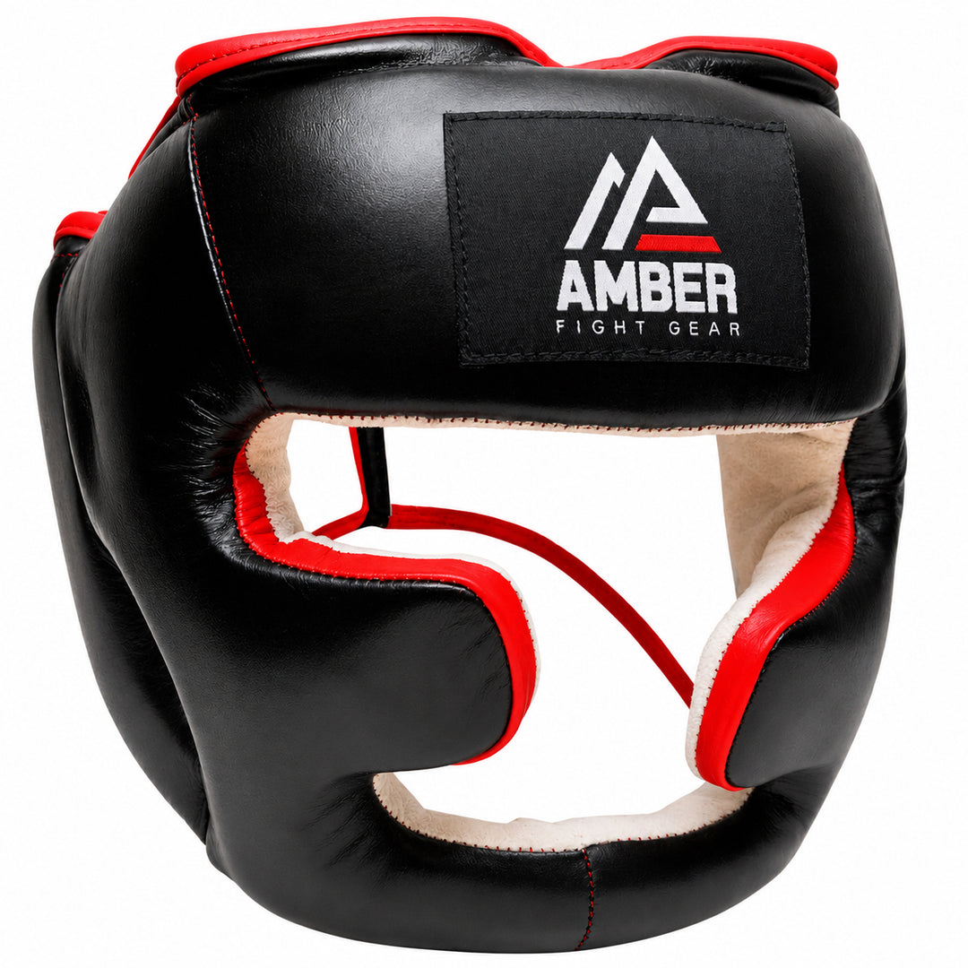 Professional Leather Boxing Headgear for Training, Sparring, Kickboxing, MMA, Muay Thai ? Thick Padding with Cheek Protection, Adjustable Fit, Large