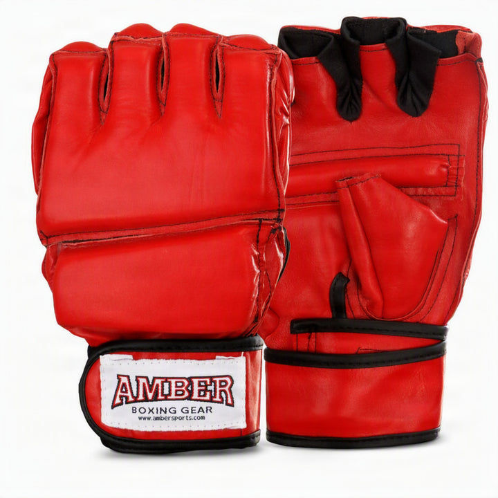 Amber Fight Gear Leather Grappling Gloves with Enhanced Grip &amp; Wrist Support