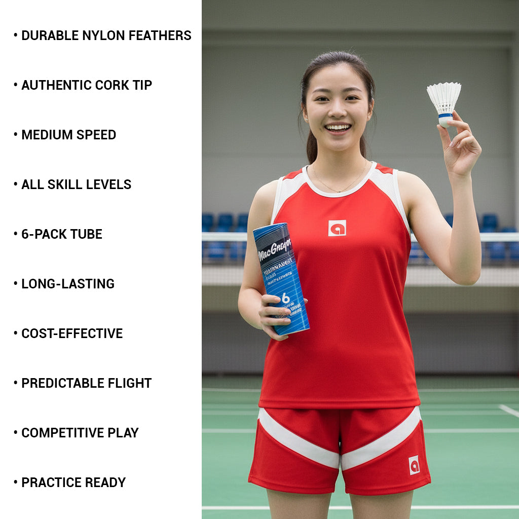 MacGregor Nylon Badminton Shuttlecocks - 6 per Tube