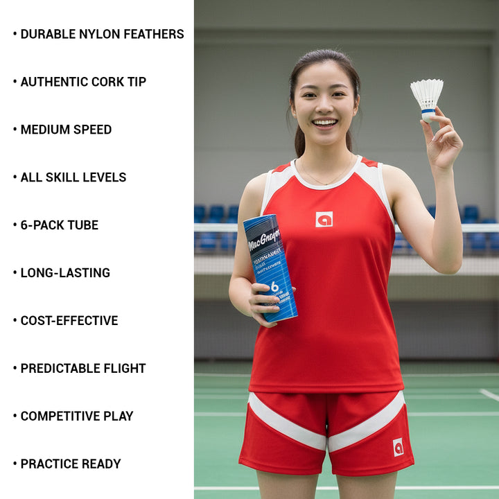 MacGregor Nylon Badminton Shuttlecocks - 6 per Tube